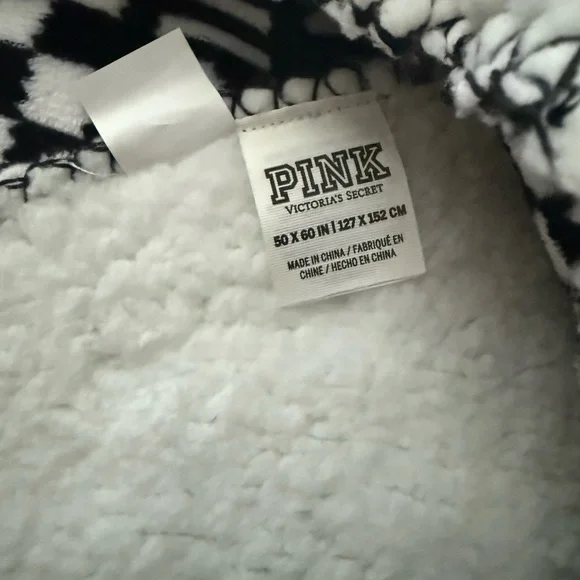 PINK Victoria's Secret Black and White Plush Blanket - Picture 3 of 4